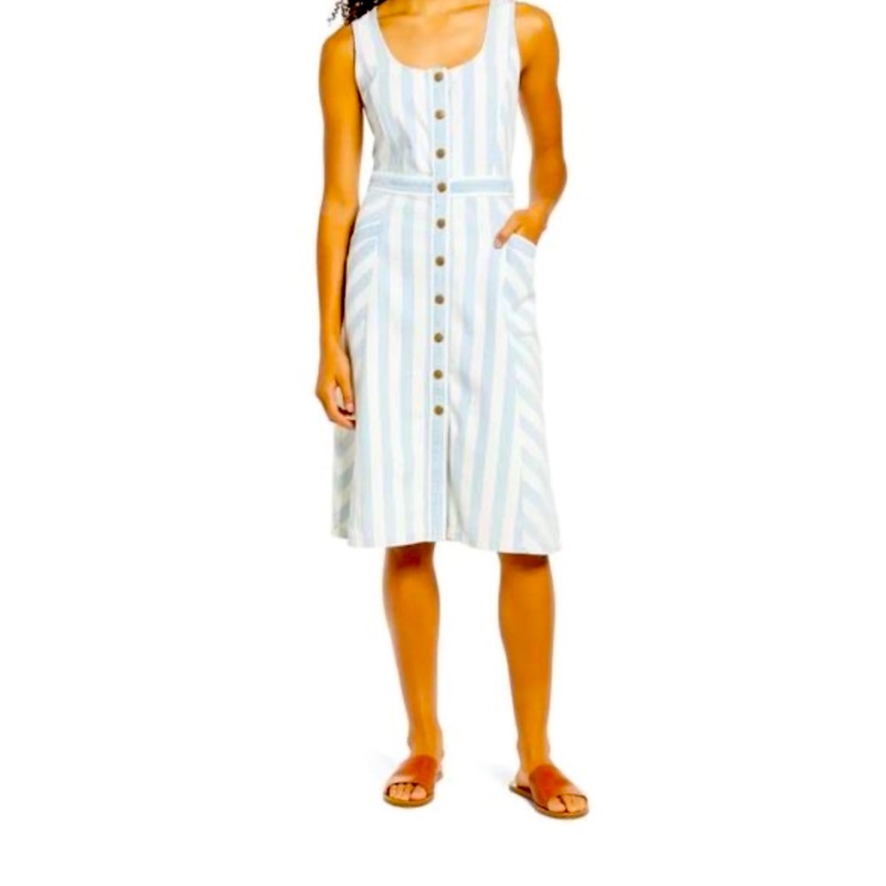 Draper James Button Front Tank Dress in Denim Stripe Size 2